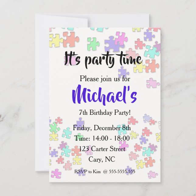 Farbige Puzzleteile Einladung (Vorderseite)