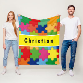 Farbige Puzzleteile für Autismus nach Maß Fleecedecke