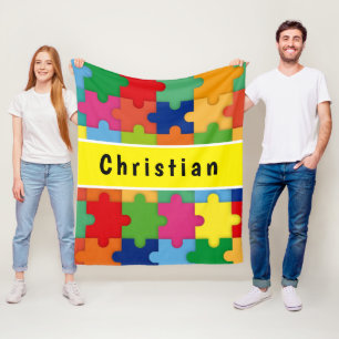 Farbige Puzzleteile für Autismus nach Maß Fleecedecke