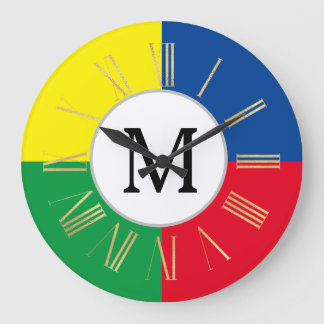 Farbige Quadrate benutzerdefinierte Monogramm Große Wanduhr