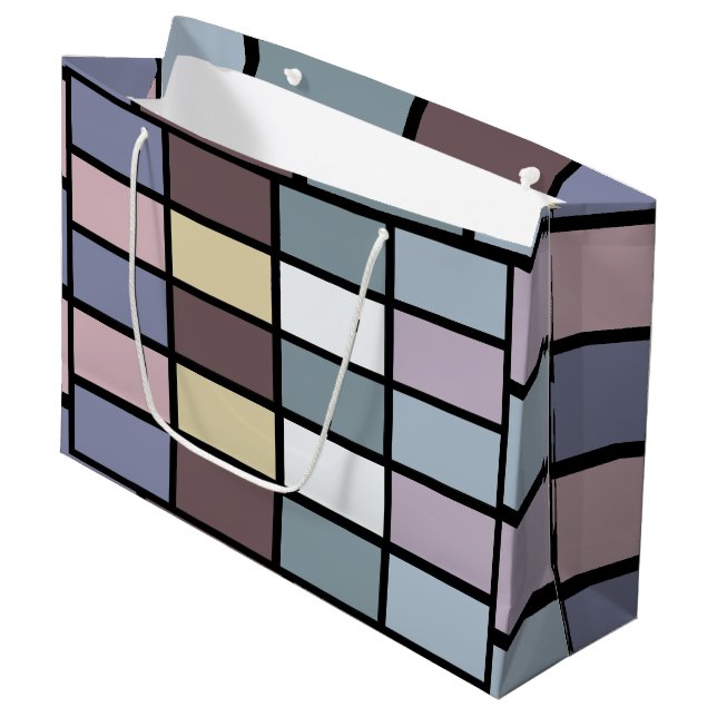 Farbige Quadrate geometrisch Große Geschenktüte (Vorderseite Schrägansicht)