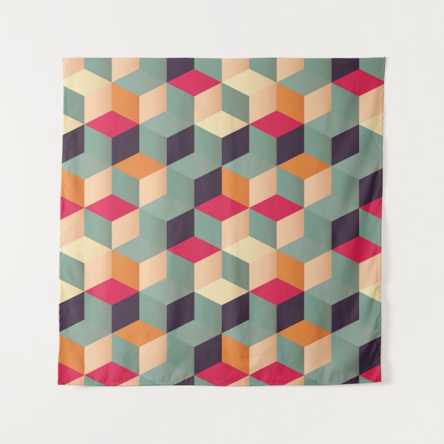 Farbige Quadrate, geometrisches Retro-Muster. Wandteppich (Vorderseite)