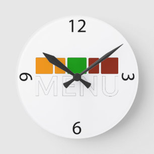 Farbige Quadrate Menütext Grafik Runde Wanduhr
