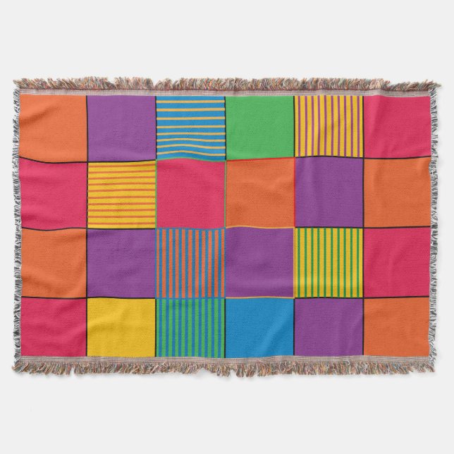Farbige Quadrate und Streifen Decke (Vorderseite)