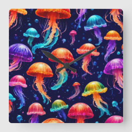 Farbige Qualle Quadratische Wanduhr