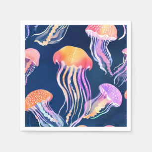 Farbige Quallen   Ozean Tier Aquarell Serviette