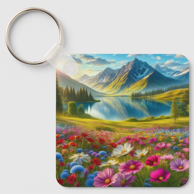 Farbige Quelle/blühender Bergsee Schlüsselanhänger (Vorderseite)