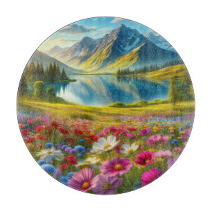 Farbige Quelle/blühender Bergsee Schneidebrett