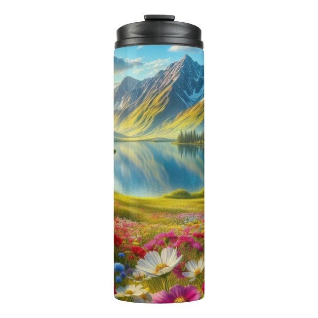 Farbige Quelle/blühender Bergsee Thermosbecher (Vorderseite)