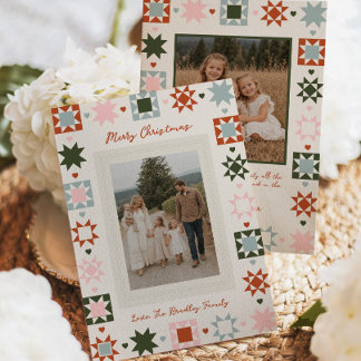 Farbige Quilt-Weihnachtskarte Feiertagskarte