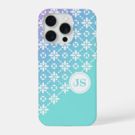 Farbige Rainbow-Blume Muster Monogramm-Initialen iPhone 15 Pro Hülle