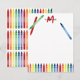 Farbige Rainbow Crayons Niedlich Monogram Kids Mitteilungskarte
