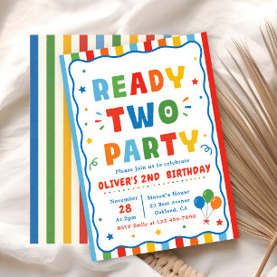 Farbige Ready Two Party 2. Geburtstag Einladung
