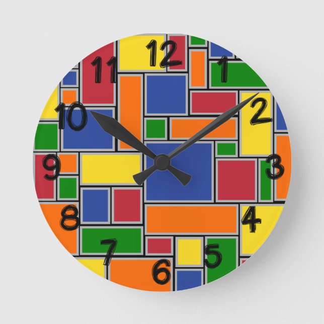 Farbige Rechtecke Runde Wanduhr (Vorderseite)