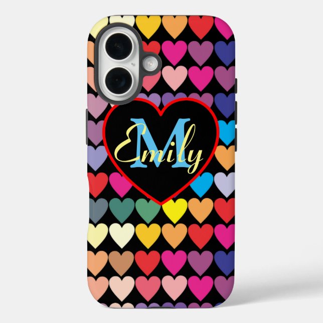 Farbige Regenbogen-Herzen Personalisiert Case-Mate iPhone Hülle (Rückseite)