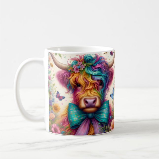 Farbige Regenbogen Highland-Kuh Kaffeetasse (Links)