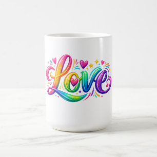 Farbige Regenbogen-Liebe-Typografie-Design Kaffeetasse