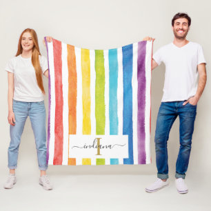 Farbige Regenbogen-Monogramm-Aquarellschrift Fleecedecke