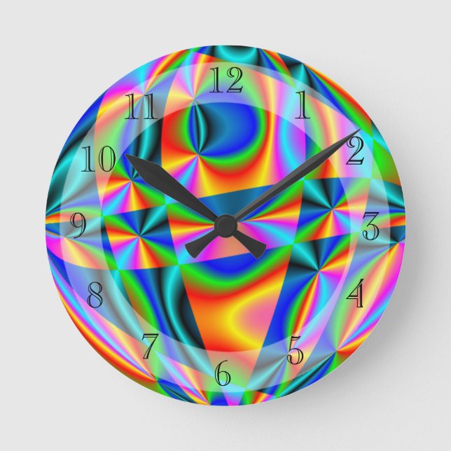 Farbige Regenbogen-Quilt Runde Wanduhr (Vorderseite)