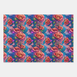 Farbige Regenbogen-Rose Flora Wrapping Paper Geschenkpapier Set