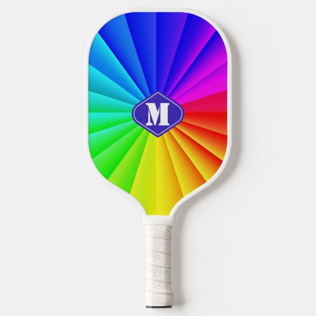 Farbige Regenbogen Sun Moderne Monogramm Pickleball Schläger (Vorderseite)