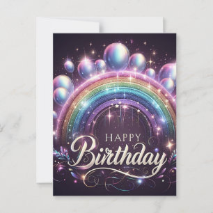 Farbige Regenbogen- und Luftballons-Geburtstagspos Postkarte