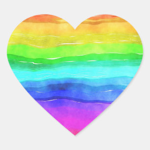 Farbige Regenbogen-Watercolor-Heftaufkleber Herz-Aufkleber