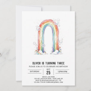 Farbige Regenbogen-Wolken-Geburtstag Einladung