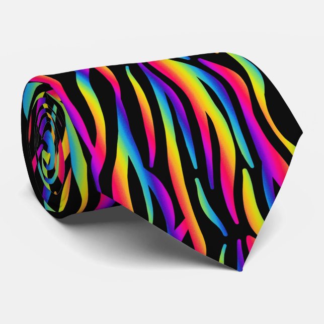 Farbige Regenbogen Zebra Print Krawatte (Gerollt)