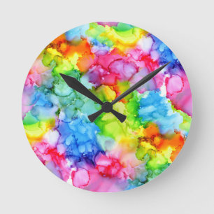 Farbige Regenbogenfarben Gefärbte Krawatte Tinte Runde Wanduhr