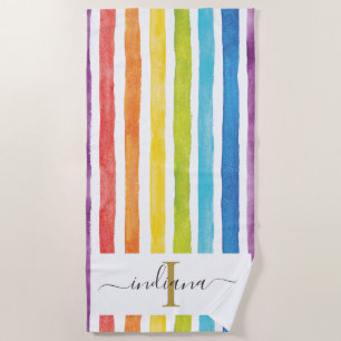 Farbige Regenbogenfarben, Monogramm Name Wasserfar Strandtuch