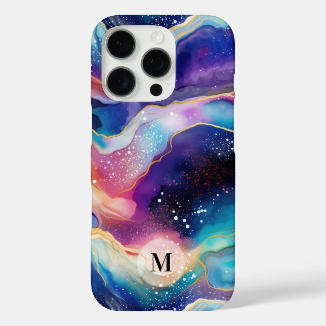 Farbige Regenbogenpresse-Glitzer-Textur Monogramm Case-Mate iPhone Hülle (Rückseite)