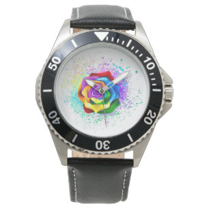 Farbige Regenbogenrose Armbanduhr