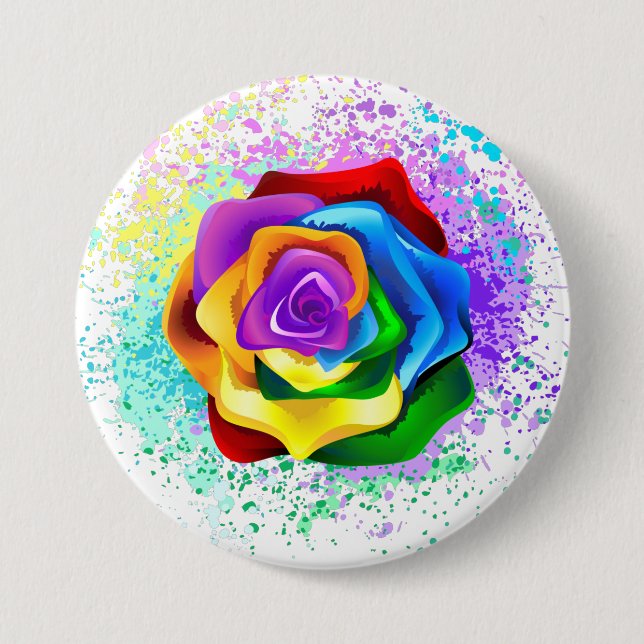 Farbige Regenbogenrose Button (Vorderseite)