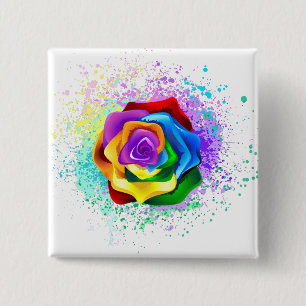 Farbige Regenbogenrose Button