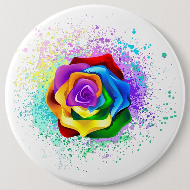 Farbige Regenbogenrose Button (Vorderseite)