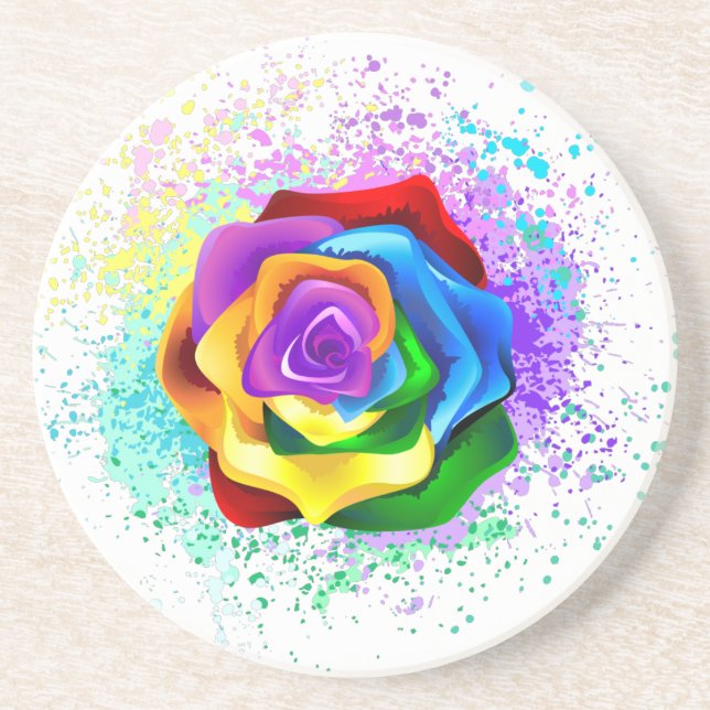 Farbige Regenbogenrose Getränkeuntersetzer (Vorne)
