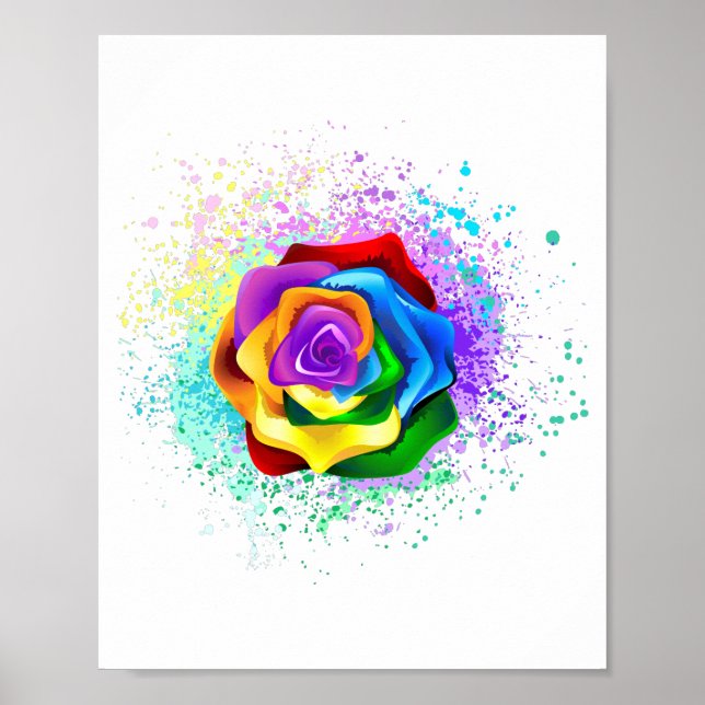 Farbige Regenbogenrose Poster (Vorne)