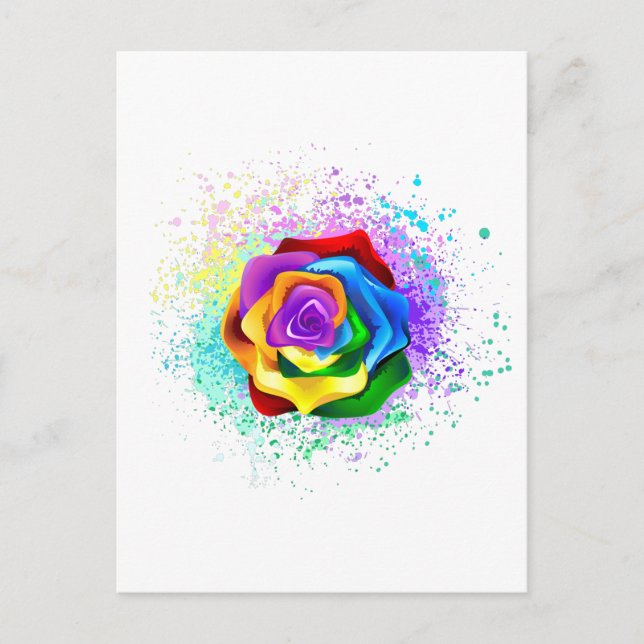 Farbige Regenbogenrose Postkarte (Vorderseite)