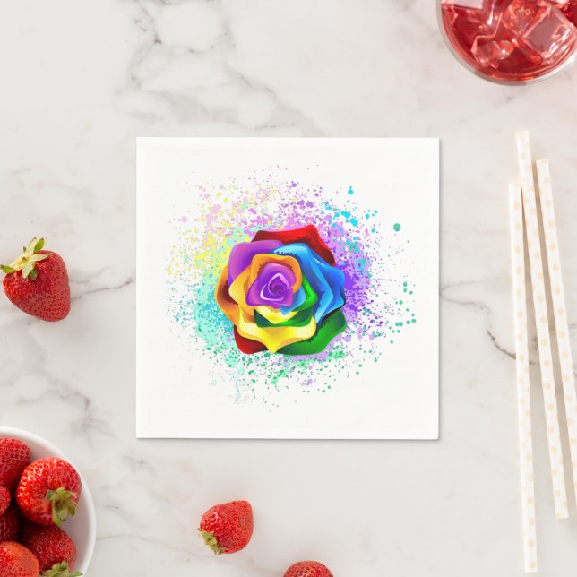 Farbige Regenbogenrose Serviette (Beispiel)