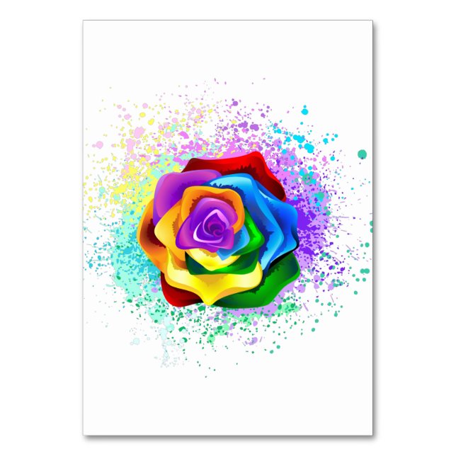 Farbige Regenbogenrose Tischnummer (Vorderseite)