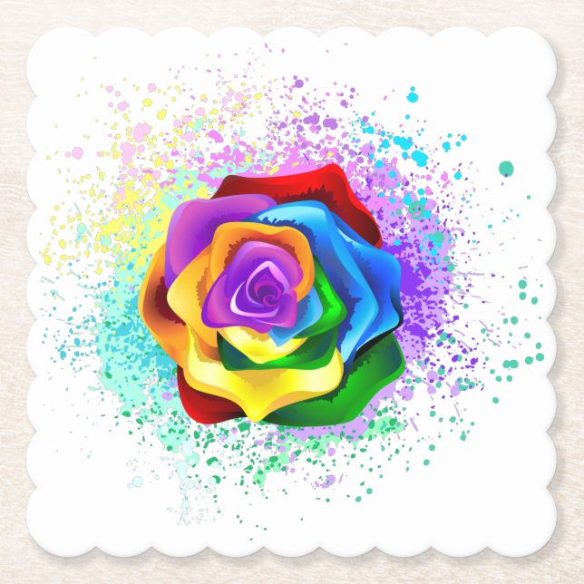 Farbige Regenbogenrose Untersetzer (Vorderseite)