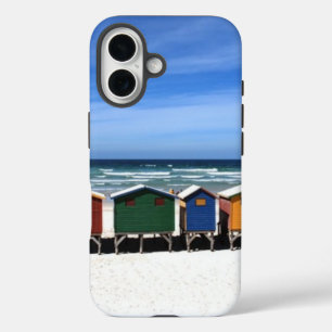 Farbige Reihe von Strandhütten iPhone 16 Hülle