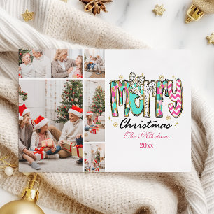Farbige Retro-5-Foto-Weihnachtsgrüße Feiertagskarte