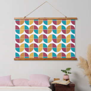 Farbige Retro-70er-Jahre-Vintage-Geometrie-Muster Wandteppich Mit Holzrahmen