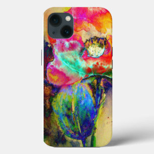 Farbige retro abstrakte Mohn-Wasserfarbe  iPhone 13 Hülle