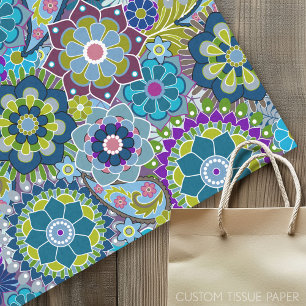 Farbige Retro-Blume mit Monogramm Seidenpapier
