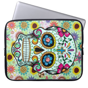 Farbige Retro-Blume Skull 2 Laptopschutzhülle