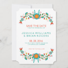 Farbige Retro-Blumenrahmen Save the Date