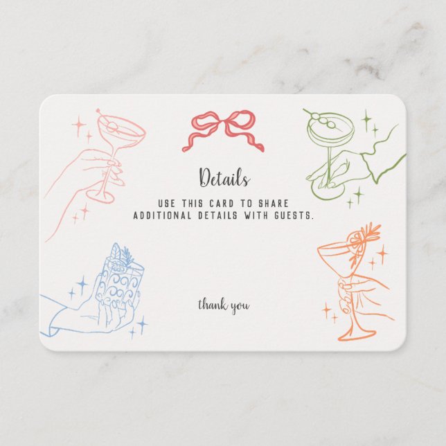 Farbige Retro Cocktail Party Details Beilage Begleitkarte (Vorderseite)